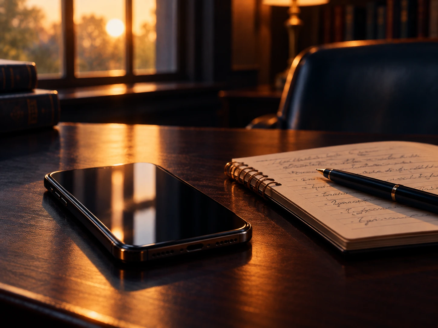 Celular e caderno de anotações sobre a mesa, representando o atendimento direto ao cliente